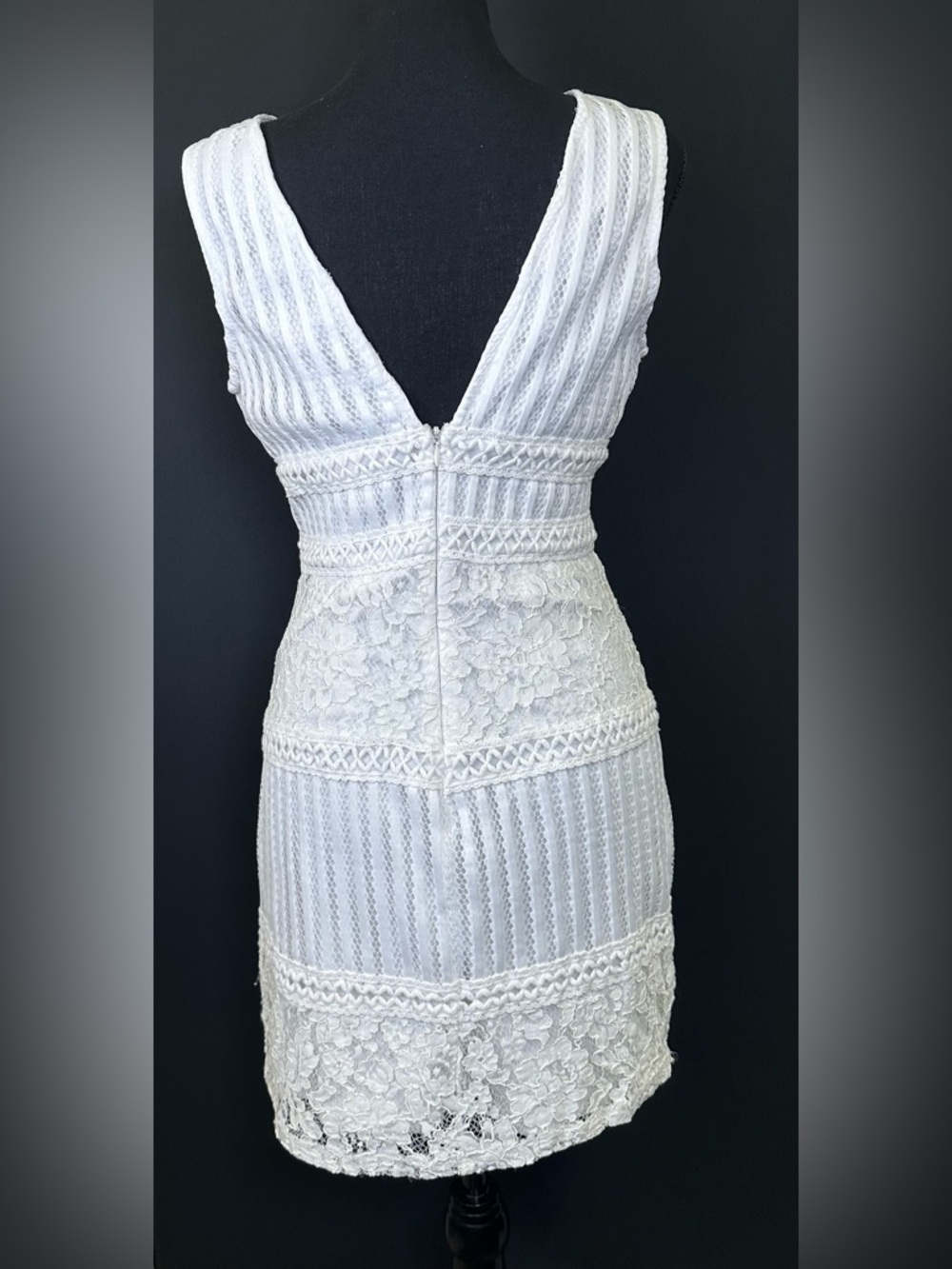 #171- Forever 21 White Lace V-Neck Bodycon Dress - Picture 7 of 9